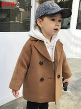 Load image into Gallery viewer, Winter Grid Jackets Boys Girls Woolen Double-breasted Baby Boy Trench Coat Lapel Autumn Kids Outerwear Coats Wool Coat Overcoat