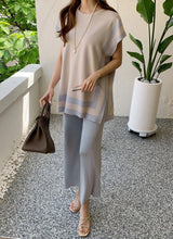 Load image into Gallery viewer, 2021 Fashion summer Women's Ice silk thin Knitted sleeveless Pullover Two-Piece pant Suits +High Waist Loose Wide Leg Pants Set