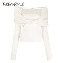 Load image into Gallery viewer, TWOTWINSTYLE Casual Slim Knitted Pullovers For Women Slash Neck Long Sleeve Elegant Sweater Female Fashion New Clothing 2021