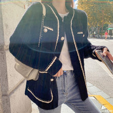 Load image into Gallery viewer, Asapgot White Mink Cashmere Sweater Coat Women Autumn Winter Lazy Style Korean Retro Black Loose O Neck Knitted Cardigan Fashion