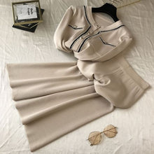 Load image into Gallery viewer, 2021 New Autumn Korean Color Block Round Neck Double Pocket Knit Cardigan Top + Loose Wide Leg Pants Two-Piece Pants Set Women