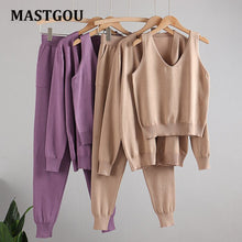 Load image into Gallery viewer, MASTGOU 3 Pieces Jogging Harem Pants Sets Long Sleeve Open Cardigan Sweater Sexy Crop Top Autumn Winter Womens Tracksuits Outfit