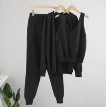 Load image into Gallery viewer, MASTGOU 3 Pieces Jogging Harem Pants Sets Long Sleeve Open Cardigan Sweater Sexy Crop Top Autumn Winter Womens Tracksuits Outfit