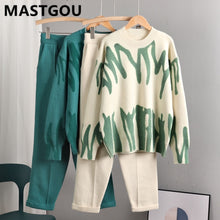 Load image into Gallery viewer, MASTGOU Cashmere Women Sweater Tracksuits Tie Dye Knit Two Pieces Pencil Pants Sets Oversized Loose Sweaters Suits Clothing