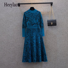 Load image into Gallery viewer, Plus Size Sweater Dresses Autumn Winter Turtleneck Long Sleeve High Waist A-line Vestidos 4XL Runway Design Elegant Knitted Robe
