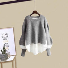 Load image into Gallery viewer, Plus Size Women Winter Patchwork Long Sleeve Knitted Tops + Asymmetric Skirt 2 Piece Suit Female Party Elegant 4XL Two Piece Set