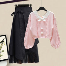 Load image into Gallery viewer, Plus Size Women Winter Patchwork Long Sleeve Knitted Tops + Asymmetric Skirt 2 Piece Suit Female Party Elegant 4XL Two Piece Set