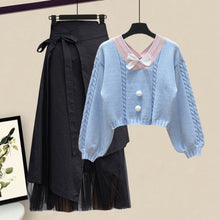 Load image into Gallery viewer, Plus Size Women Winter Patchwork Long Sleeve Knitted Tops + Asymmetric Skirt 2 Piece Suit Female Party Elegant 4XL Two Piece Set