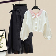 Load image into Gallery viewer, Plus Size Women Winter Patchwork Long Sleeve Knitted Tops + Asymmetric Skirt 2 Piece Suit Female Party Elegant 4XL Two Piece Set