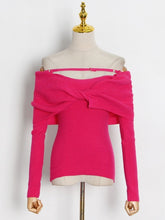 Load image into Gallery viewer, TWOTWINSTYLE Casual Slim Knitted Pullovers For Women Slash Neck Long Sleeve Elegant Sweater Female Fashion New Clothing 2021