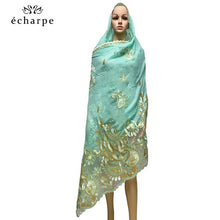 Load image into Gallery viewer, 2021 Latest African Women Scarf 100% Cotton Muslim Scarf Embroidery Splicing with Net Big Size Scarf for Shawls EC229