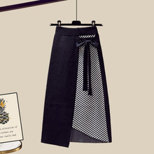 Load image into Gallery viewer, Newest Lazy Sweater Two Piece set Women Sweet Heart-shaped beaded Pullover Jumper Top + Irregular Striped Skirt Knit 2PCS Sets