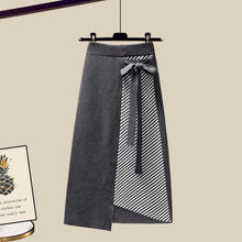 Load image into Gallery viewer, Newest Lazy Sweater Two Piece set Women Sweet Heart-shaped beaded Pullover Jumper Top + Irregular Striped Skirt Knit 2PCS Sets