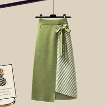 Load image into Gallery viewer, Newest Lazy Sweater Two Piece set Women Sweet Heart-shaped beaded Pullover Jumper Top + Irregular Striped Skirt Knit 2PCS Sets