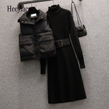 Load image into Gallery viewer, Plus Size Set Autumn Winter Warm Knitted Turtleneck Sweater Dresses And Thick Vest Suits For Women Elegant Two Pieces Sets 4XL