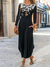 Load image into Gallery viewer, 2021 Autumn Long Sleeve Plus Size Women Fashion Loose Casual Floral Print O-neck Pullover Pocket Irregular Party Elegant Dresses