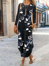 Load image into Gallery viewer, 2021 Autumn Long Sleeve Plus Size Women Fashion Loose Casual Floral Print O-neck Pullover Pocket Irregular Party Elegant Dresses