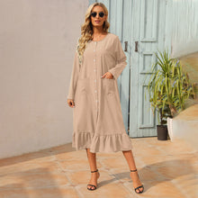 Load image into Gallery viewer, New style dress long sleeve loose round neck pocket shirt dress black yellow blue khaki