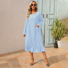 Load image into Gallery viewer, New style dress long sleeve loose round neck pocket shirt dress black yellow blue khaki