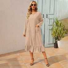 Load image into Gallery viewer, New style dress long sleeve loose round neck pocket shirt dress black yellow blue khaki