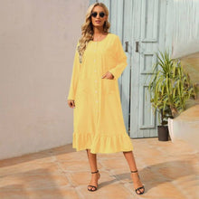 Load image into Gallery viewer, New style dress long sleeve loose round neck pocket shirt dress black yellow blue khaki