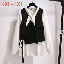 Load image into Gallery viewer, New 2021 Ladies Spring Autumn Plus Size Tops For Women Large Loose Long Sleeve White Cotton Button Bow Shirt 3XL 4XL 5XL 6XL 7XL