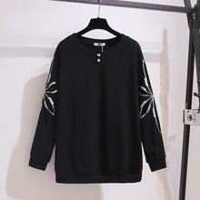 Load image into Gallery viewer, New Ladies Autumn Winter Plus Size Tops For Women Large Long Sleeve Loose Black Sequins Cotton Thick T-shirt 3XL 4XL 5XL 6XL 7XL
