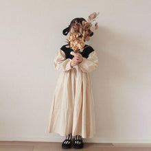 Load image into Gallery viewer, Spring Autumn Girls Tea Dress Baby Dress Kids Long Dress Children Clothes Vintage Black Beige Contrast Cotton 1 To 6 Yrs