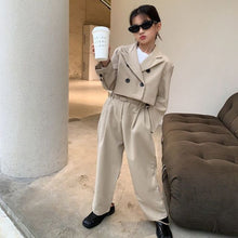 Load image into Gallery viewer, Spring Autumn Girls 2 Pcs Set Baby Jacket + Pants Kids Tracksuits Children Streetwear Clothes Crop Top Bud Waist 4 To 13Y