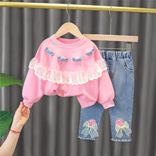 Load image into Gallery viewer, Baby Girls Clothing Sets 2021 Autumn Kids Lace Candy T Shirt Bow-knot Jeans Children Casual Sportswear Infant Clothes Outfit