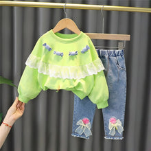 Load image into Gallery viewer, Baby Girls Clothing Sets 2021 Autumn Kids Lace Candy T Shirt Bow-knot Jeans Children Casual Sportswear Infant Clothes Outfit