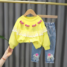 Load image into Gallery viewer, Baby Girls Clothing Sets 2021 Autumn Kids Lace Candy T Shirt Bow-knot Jeans Children Casual Sportswear Infant Clothes Outfit