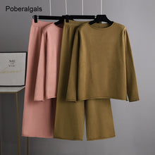 Load image into Gallery viewer, women(Temperament)sweater Pullovers Soft-knitted wide-leg pants suit with casual trousers two-piece Autumn and winter