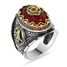 Load image into Gallery viewer, Men's Red Zircon Gemmed 925 Carat Silver Ring