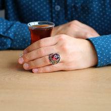 Load image into Gallery viewer, Men's Red Zircon Gemmed 925 Carat Silver Ring