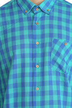 Load image into Gallery viewer, Men's Long Sleeves Checkered Mint Green Skinny Fit Shirt
