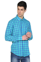 Load image into Gallery viewer, Men's Long Sleeves Checkered Mint Green Skinny Fit Shirt