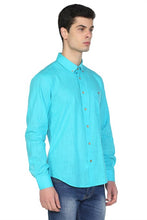 Load image into Gallery viewer, Men's Long Sleeves Turquoise Skinny Fit Shirt