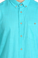 Load image into Gallery viewer, Men's Long Sleeves Turquoise Skinny Fit Shirt