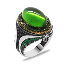 Load image into Gallery viewer, Men's Green Zircon Gemmed 925 Carat Silver Ring