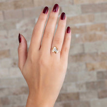 Load image into Gallery viewer, خاتم فضة مطلي ذهب بشكل ورقة شجر بفصوص زركون نسائي- 925 عيار