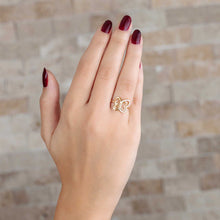 Load image into Gallery viewer, Women's Zircon Gemmed Butterfly Figure Gold Plated 925 Carat Silver Ring