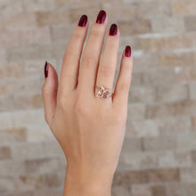 Load image into Gallery viewer, خاتم فضّي مطلي بالوردي بشكل فراشة و فصوص زركون نسائي- عيار 925