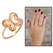 Load image into Gallery viewer, خاتم فضّي مطلي بالوردي بشكل فراشة و فصوص زركون نسائي- عيار 925