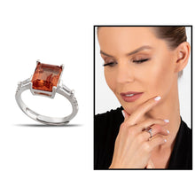 Load image into Gallery viewer, خاتم فضة عيار 925 بفصوص الزلتيت وتصميم مستطيل نسائي