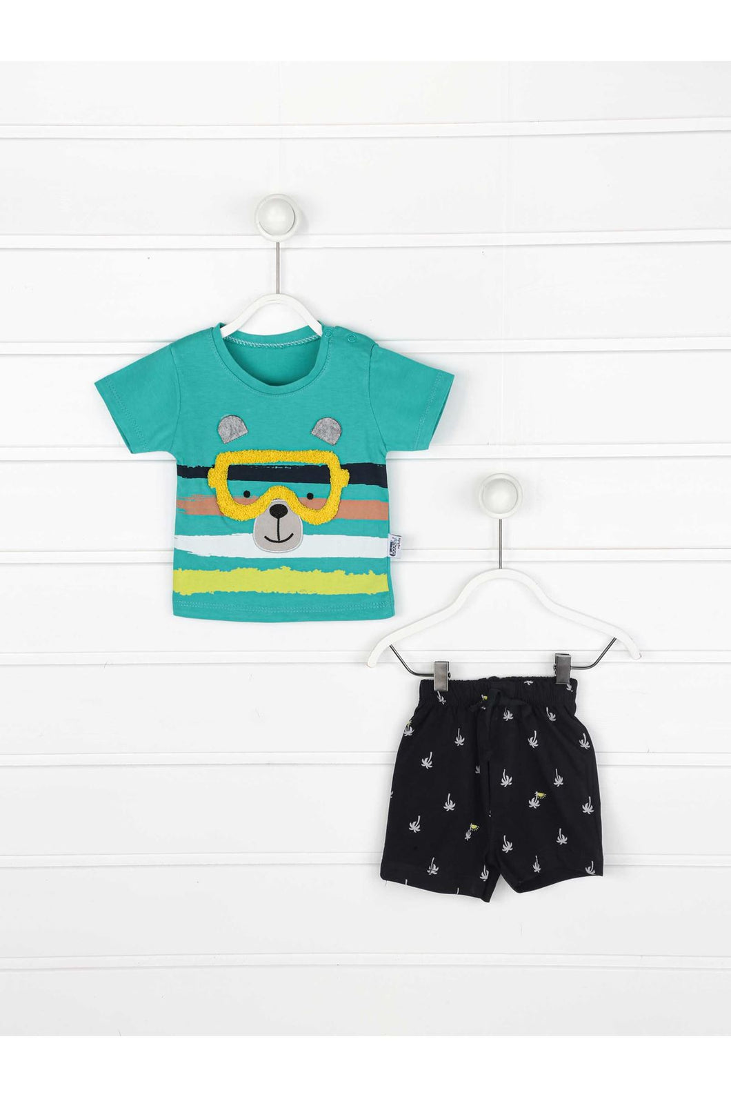 Baby Boy's Green T-shirt & Black Shorts Set