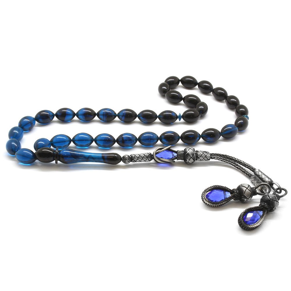 1000 Carat Fringe Barley Cut Blue Amber Stone Prayer Beads