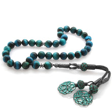 Load image into Gallery viewer, 925 Carat Silver Kazaz Tassel Round Cut Turquoise Tiger Eye Natural Stone Prayer Beads
