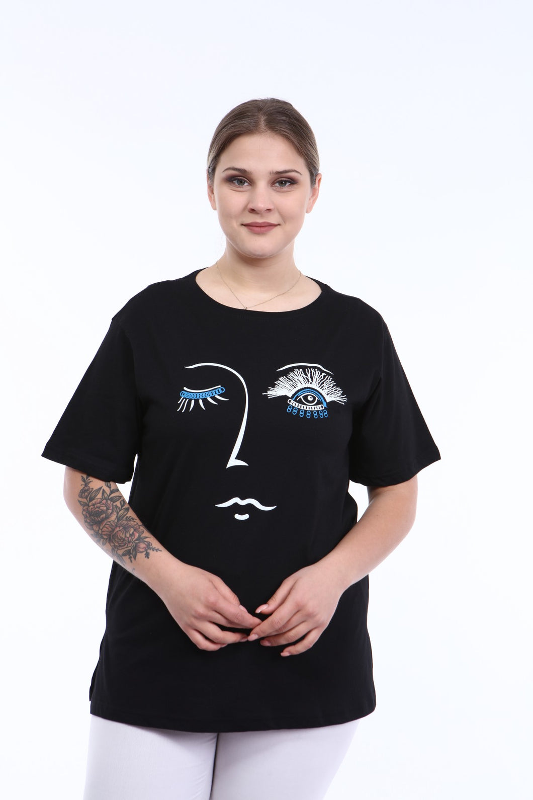 Women's Oversize Printed Black T-shirt