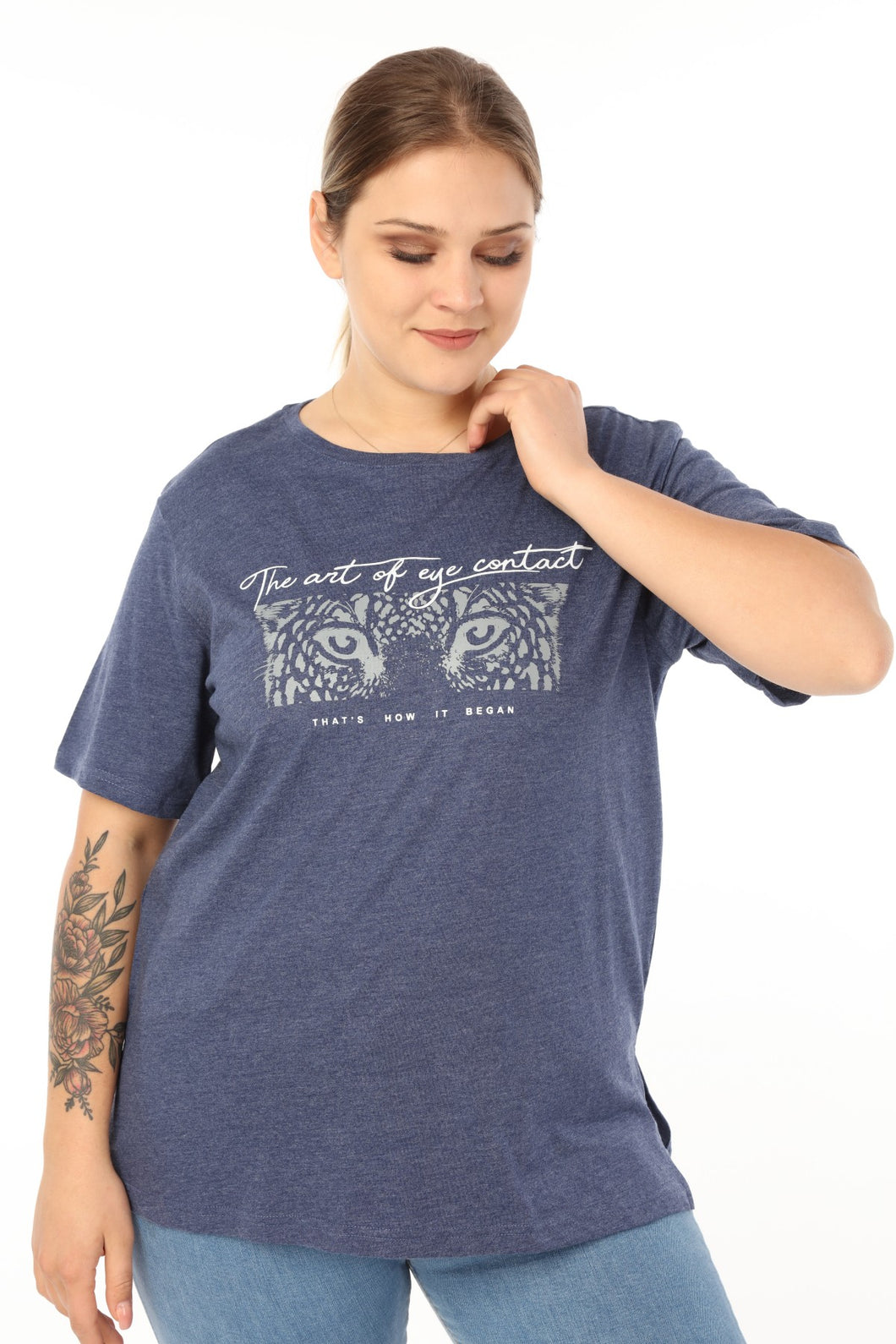 Women's Oversize Printed Indigo T-shirt